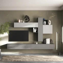 Parete attrezzata sospesa 276x210h cm moderna grigio antracite Sunset 84