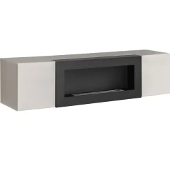 Parete attrezzata sospesa 260x170h cm con biocamino beige cashmere Ignis 5 Gihome®