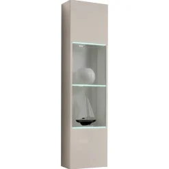 Parete attrezzata sospesa 260x170h cm con biocamino e vetrine beige cashmere Ignis 6 Gihome®
