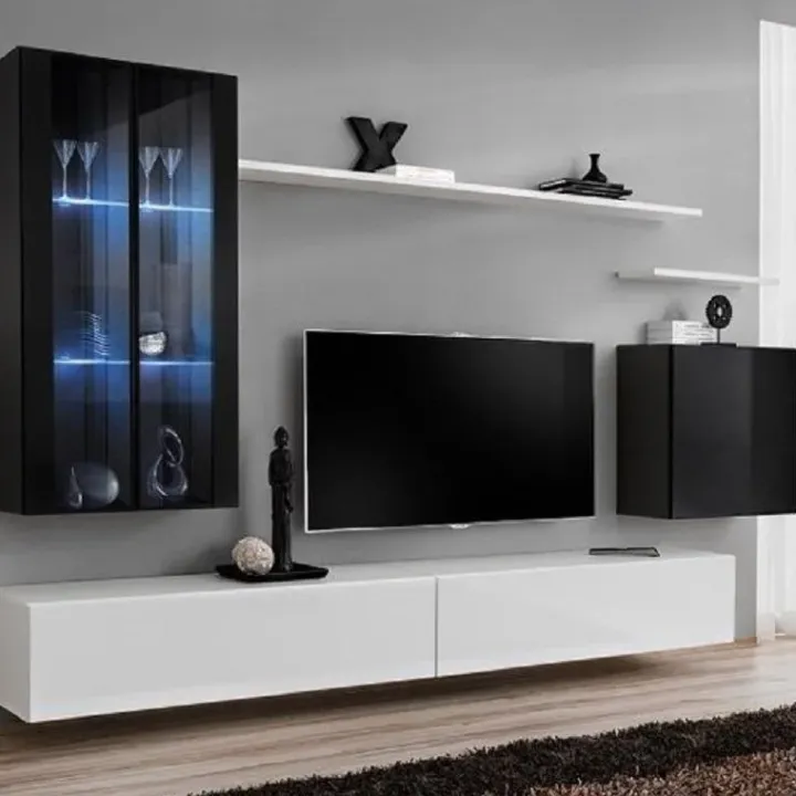 Parete attrezzata sospesa 270x170h cm bianco nera Geo 10