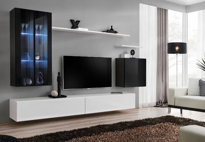 Parete attrezzata sospesa 270x170h cm bianco nera Geo 10