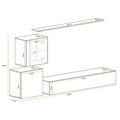 Parete attrezzata sospesa 250x150h cm moderna bianco nero lucido Geo 13