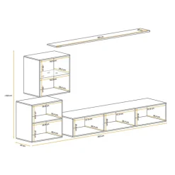 Parete attrezzata sospesa 250x150h cm moderna bianco nero lucido Geo 13