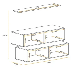 Parete attrezzata sospesa 130x110h cm bianco opaco lucido Geo 19