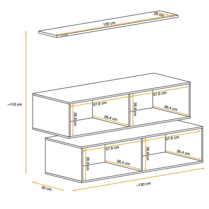 Parete attrezzata sospesa 130x110h cm bianco opaco lucido Geo 19