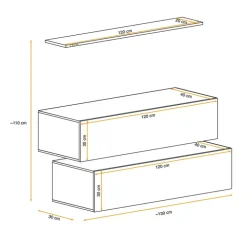 Parete attrezzata sospesa 130x110h cm bianco opaco lucido Geo 19