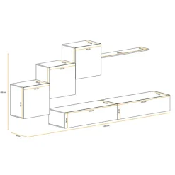 Parete attrezzata sospesa 260x170h cm moderna bianco opaco lucido Geo 08