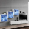 Parete attrezzata sospesa 330x160h cm moderna bianco opaco e lucido Geo 17