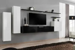 Parete attrezzata sospesa 330x160h cm moderna nero bianco Geo 01