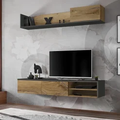 Parete attrezzata sospesa 180x180h cm moderna rovere antico antracite Botticelli
