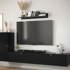 Parete attrezzata sospesa 134x175h cm moderna nero Kiruna