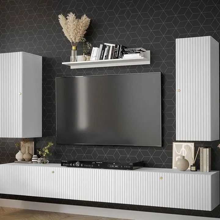 Parete attrezzata sospesa 250x165h cm bianco Kiruna 3