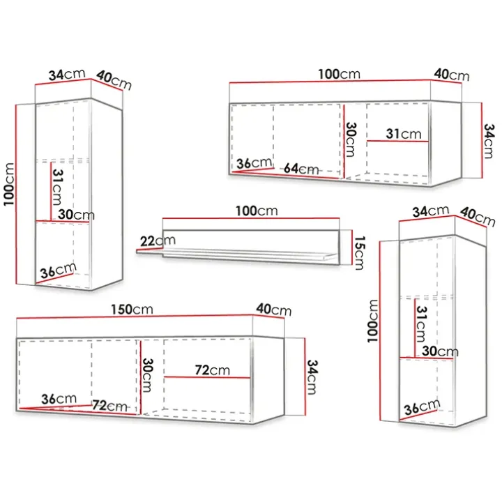 Parete attrezzata sospesa 250x165h cm bianco Kiruna 3