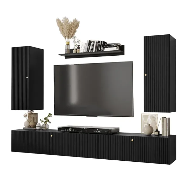 Parete attrezzata sospesa 250x165h cm nero Kiruna 3