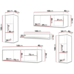 Parete attrezzata sospesa 250x165h cm nero Kiruna 3