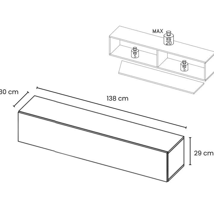 Parete attrezzata sospesa 262x220h cm ossido nero beige cashmere Sunset 1035