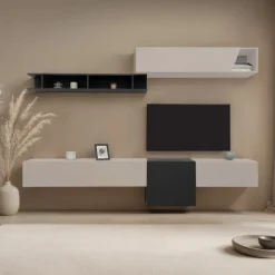 Parete attrezzata sospesa 262x220h cm ossido nero beige cashmere Sunset 1035