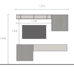 Parete attrezzata sospesa 193x188h cm cannettata ossido nero rovere scuro Sunset Decor 1038