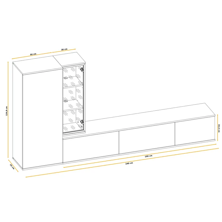 Parete attrezzata sospesa 240x125h cm moderna beige cashmere rovere Nuvia