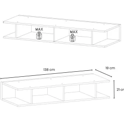 Parete attrezzata sospesa 292x180h cm con pannello cannettato beige rovere scuro Sunset Decor 1042
