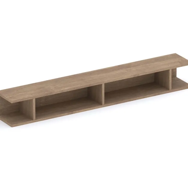 Parete attrezzata sospesa 292x180h cm con pannello cannettato beige rovere scuro Sunset Decor 1042