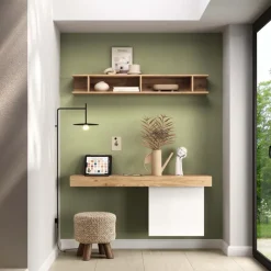Parete attrezzata sospesa 138x180h cm bianco lucido rovere chiaro Sunset 1048