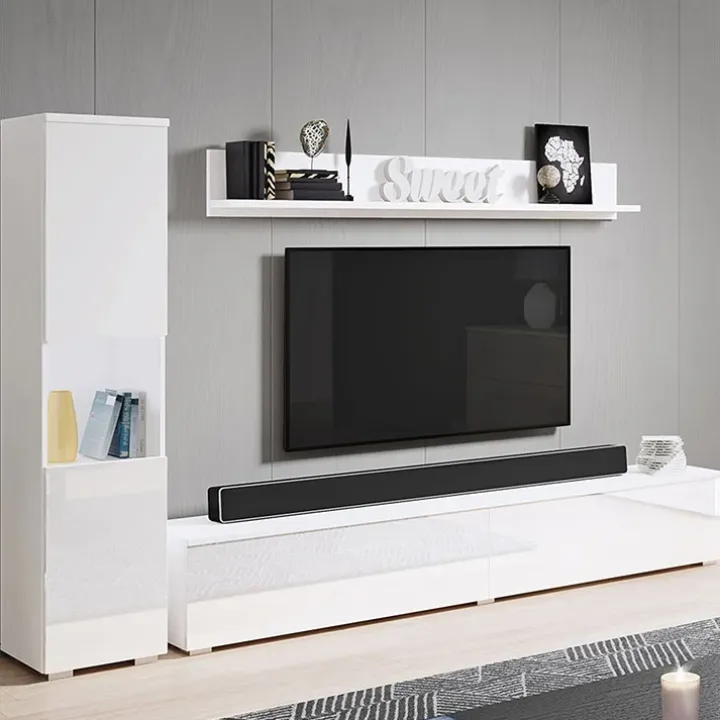Parete attrezzata sospesa 210x130h cm bianco lucido Lamia