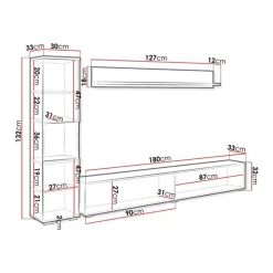 Parete attrezzata sospesa 210x130h cm bianco lucido Lamia