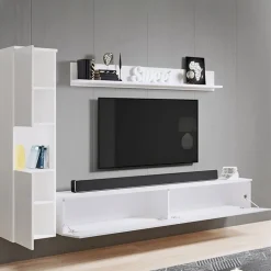 Parete attrezzata sospesa 210x130h cm bianco lucido Lamia