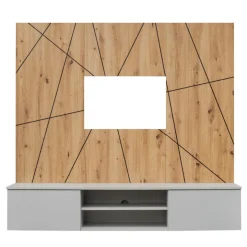 Parete attrezzata sospesa 160x120h cm pannello effetto geometrico grigio perla rovere Luvox