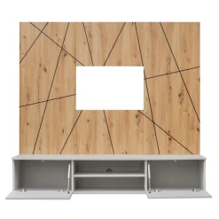 Parete attrezzata sospesa 160x120h cm pannello effetto geometrico grigio perla rovere Luvox