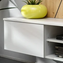 Parete attrezzata sospesa 160x120h cm pannello effetto geometrico grigio perla rovere Luvox