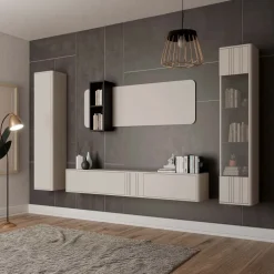 Parete attrezzata sospesa 272x200h cm moderna beige cashmere Bellagio 1