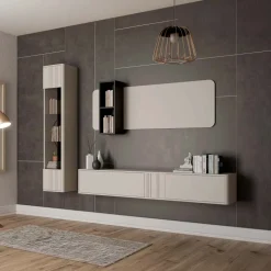 Parete attrezzata sospesa 216x200h cm moderna beige cashmere Bellagio 2