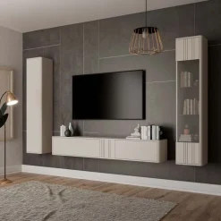 Parete attrezzata sospesa 302x200h cm moderna beige cashmere Bellagio 4