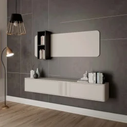 Parete attrezzata sospesa 190x130h cm moderna beige cashmere Bellagio 6