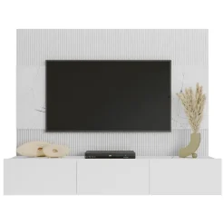 Parete attrezzata sospesa 180x150h cm 3 ante bianco cannettato effetto marmo Ilaria