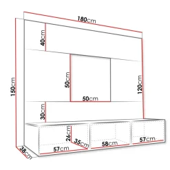 Parete attrezzata sospesa 180x150h cm 3 ante bianco cannettato effetto marmo Ilaria