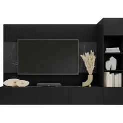 Parete attrezzata sospesa 220x150h cm con colonna nero cannettato effetto marmo Ilaria
