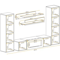 Parete attrezzata sospesa 260x170h cm con biocamino rovere Ignis 5 Gihome®