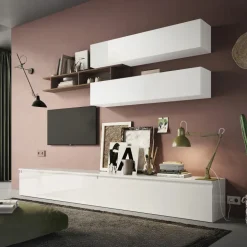 Parete attrezzata 276x190cm bianco lucido rovere scuro Sunset 21