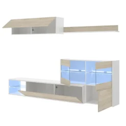 Parete attrezzata 260x183h cm angolare reversibile con led rovere bianco lucido Emily