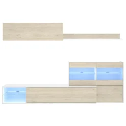 Parete attrezzata 260x183h cm angolare reversibile con led rovere bianco lucido Emily