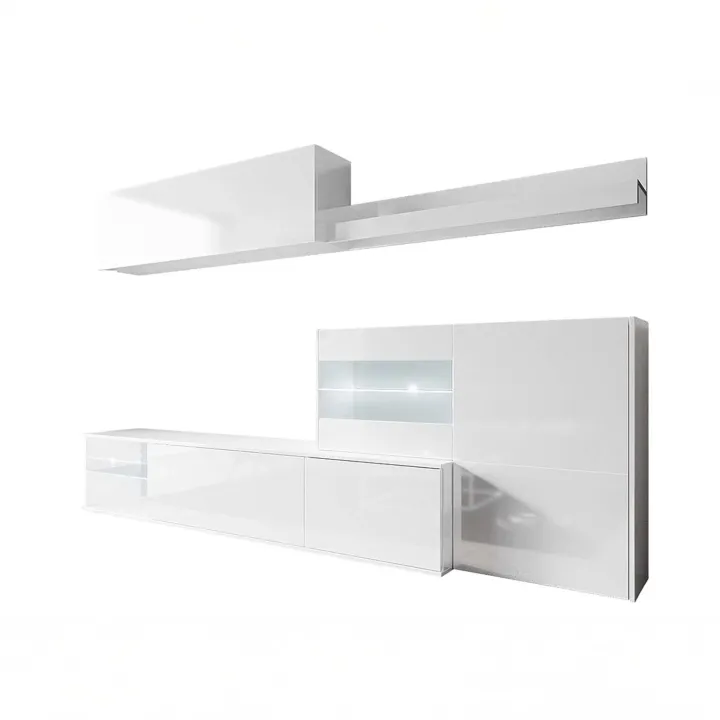 Parete attrezzata 260x167h cm angolare bianco lucido Oslo