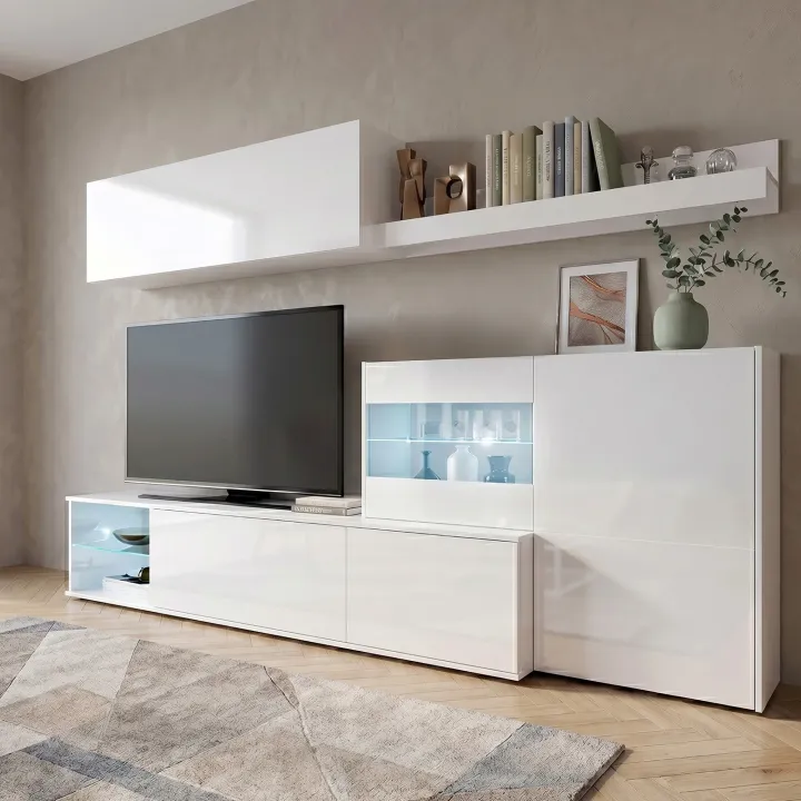 Parete attrezzata 260x167h cm angolare bianco lucido Oslo