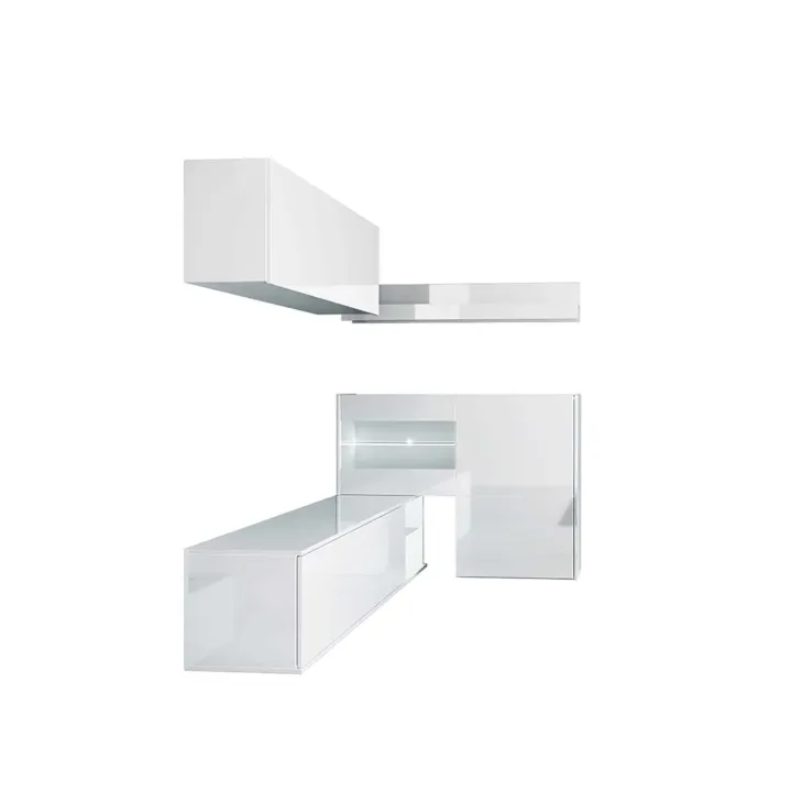 Parete attrezzata 260x167h cm angolare bianco lucido Oslo