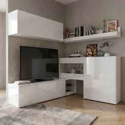 Parete attrezzata 260x167h cm angolare bianco lucido Oslo
