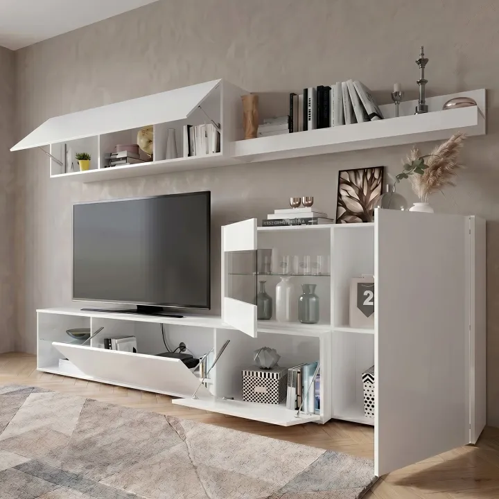 Parete attrezzata 260x167h cm angolare bianco lucido Oslo