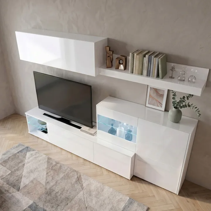 Parete attrezzata 260x167h cm angolare bianco lucido Oslo