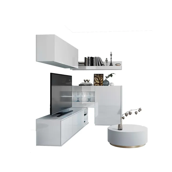 Parete attrezzata 260x167h cm angolare bianco lucido Oslo